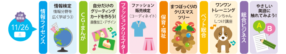 【１１月２６日（土）】体験入学、入学試験説明会受付中！